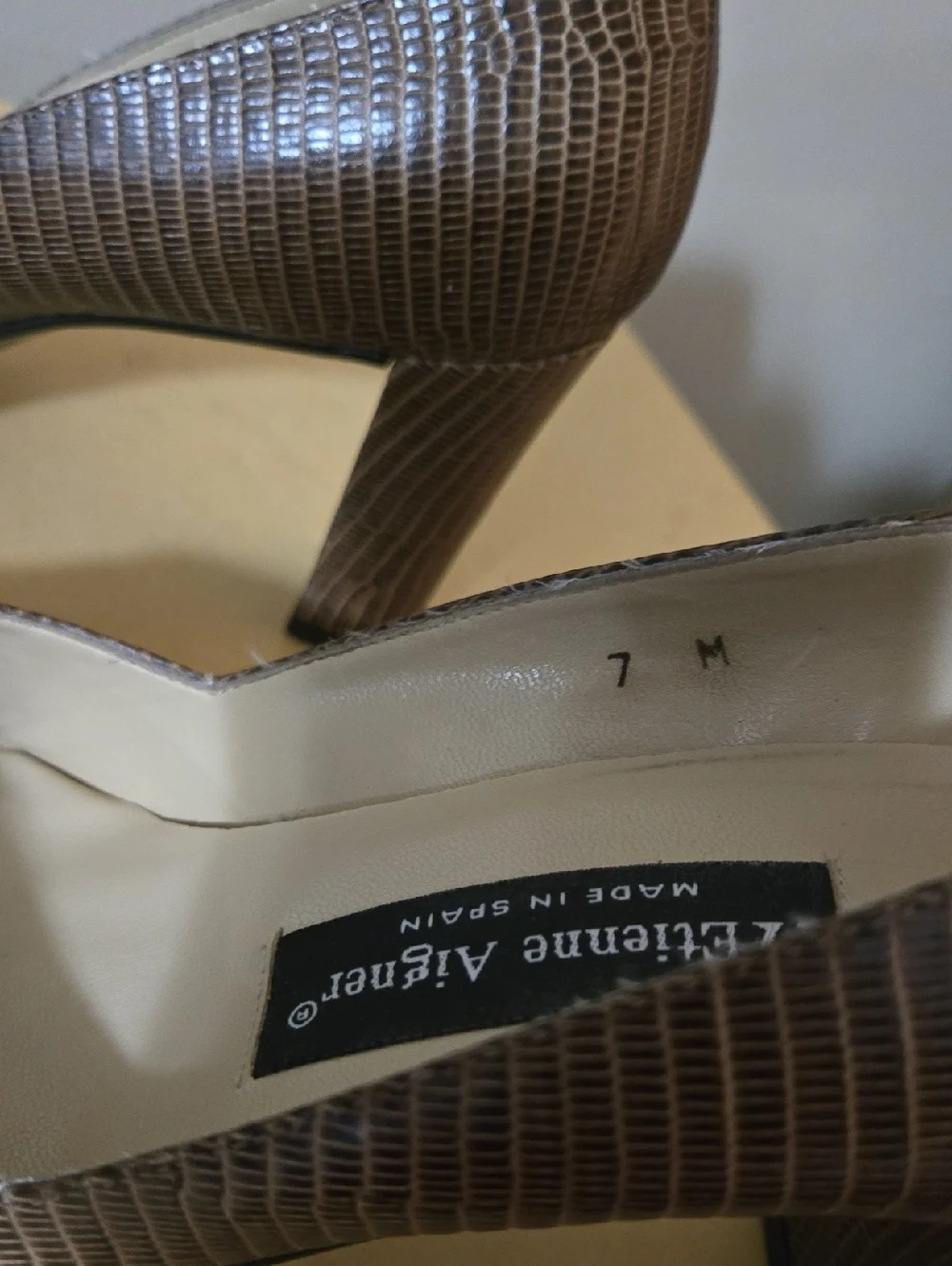 Etienne Aigner Brown Textured Leather Peep-Toe Heels Size 7M